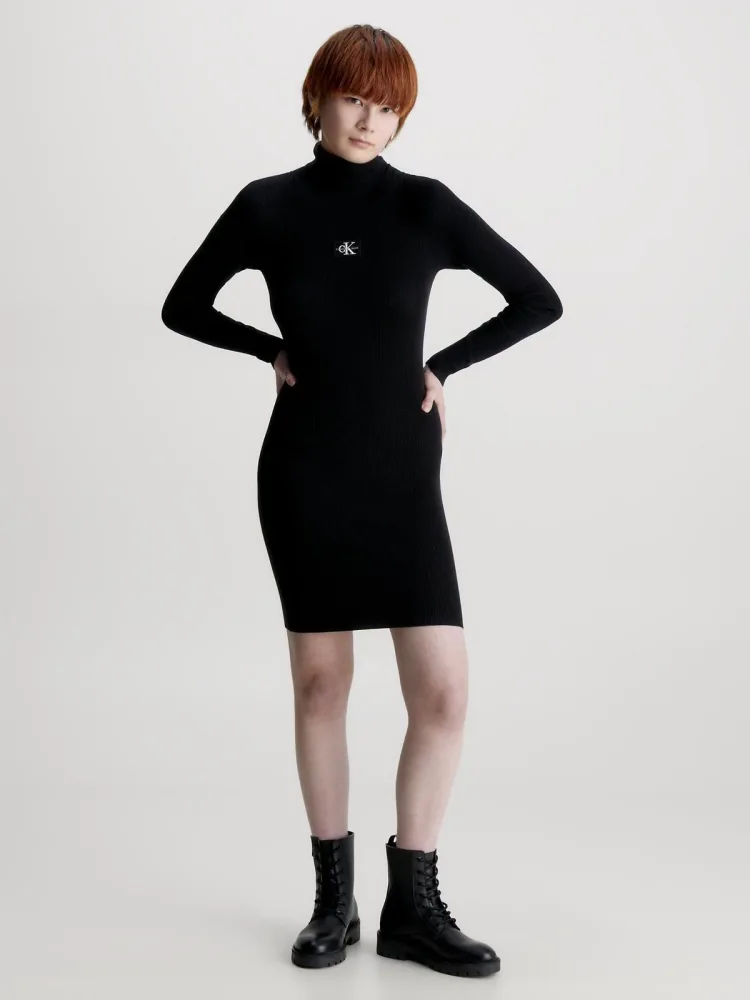 Calvin Klein Abito Donna Badge Roll Neck Sweater Dress - immagine 2