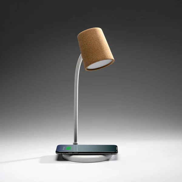 Lampada da Tavolo in Sughero con Caricatore Wireless 10W e Speaker 3W