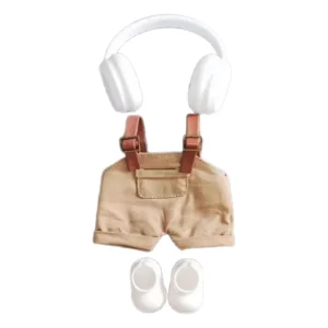 Set Outfit Salopette Marrone, Cuffie e Scarpe Bianche per Labubu (17 cm)