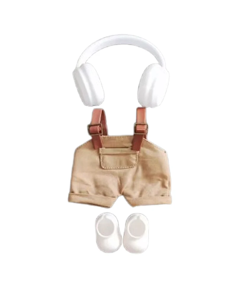 Set Outfit Salopette Marrone, Cuffie e Scarpe Bianche per Labubu (17 cm)