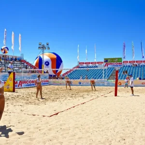 Impianto Beach Volley Professionale – Pali Ø102mm Tropicalizzati – Tendirete – Basamento Acciaio e Legno Impianto Beach Volley Professionale – Pali Ø102mm Tropicalizzati – Tendirete – Basamento Acciaio e Legno