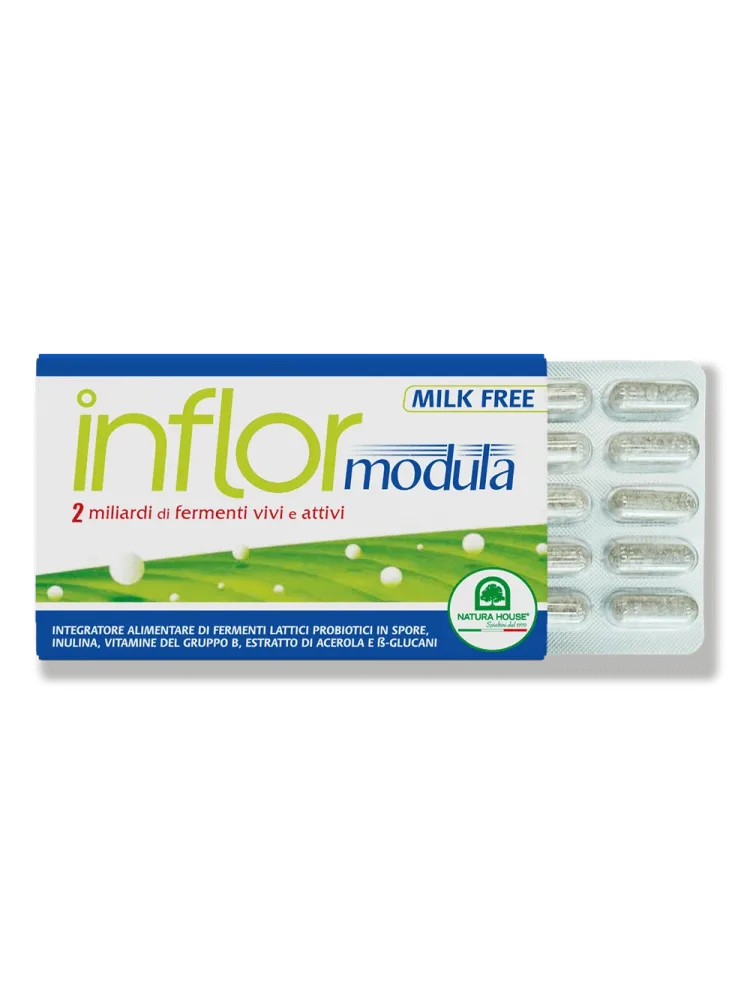 INFLOR MODULA Fermenti Lattici Probiotici in Spore vivi e attivi (2 Miliardi), prebiotici, Vitamina C e gruppo B, con Beta-glucani - immagine 2