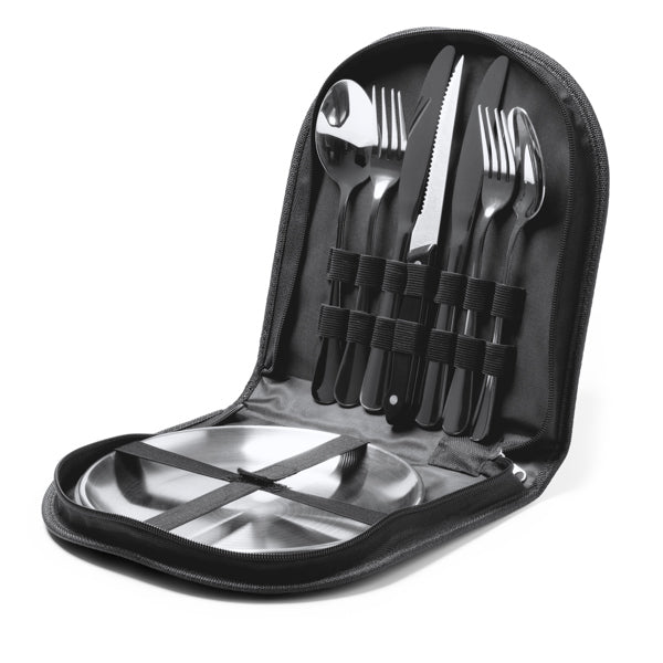 Set Posate e Piatti in Acciaio Inox con Custodia RPET