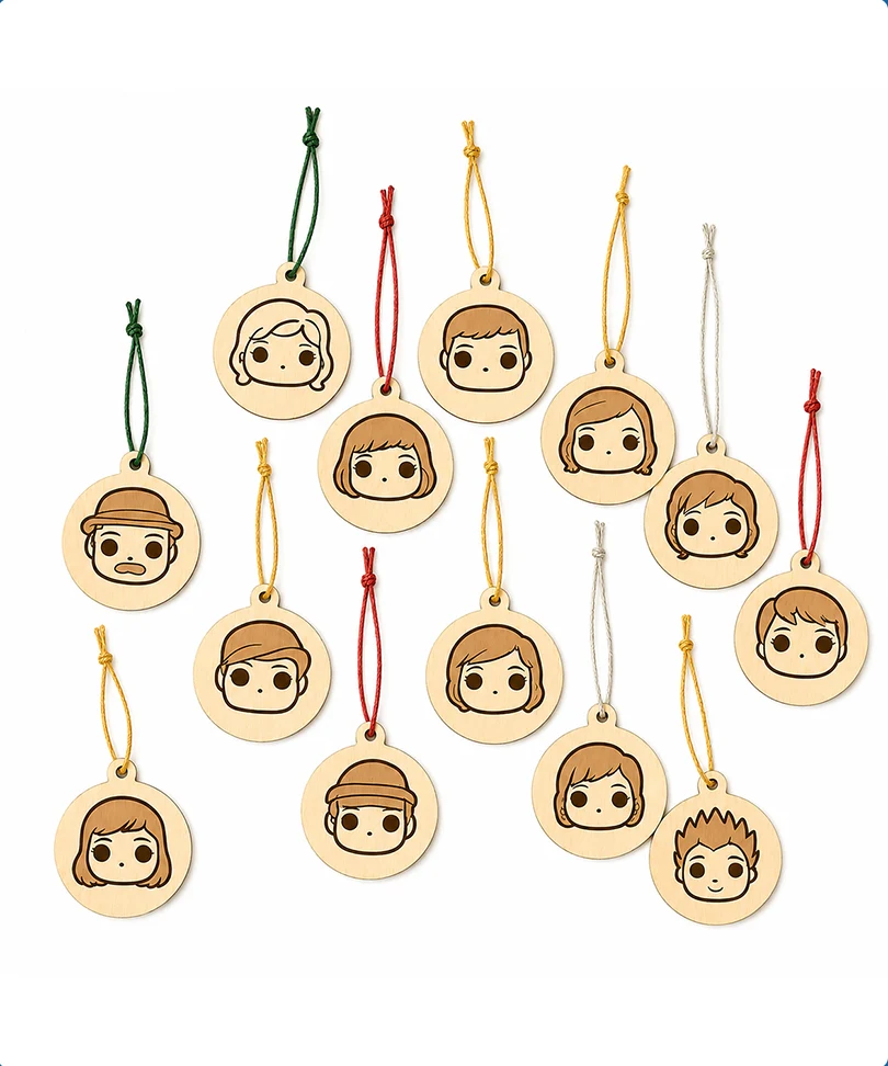 Set Palline di Natale Personalizzate in Legno – Pack da 13 pezzi (incise e intagliate) - immagine 2
