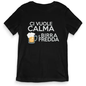 TeesBlitz tee115- T-Shirt divertente – Ci vuole Calma e Birra fredda TeesBlitz tee115- T-Shirt divertente – Ci vuole Calma e Birra fredda