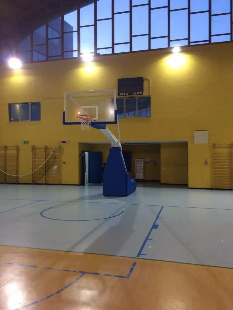 Impianto Basket Oleodinamico Elettrico - Acciaio Verniciato Bianco - Tabellone Cristallo Safety 12mm - Certificato UNI-EN 1270 - immagine 2