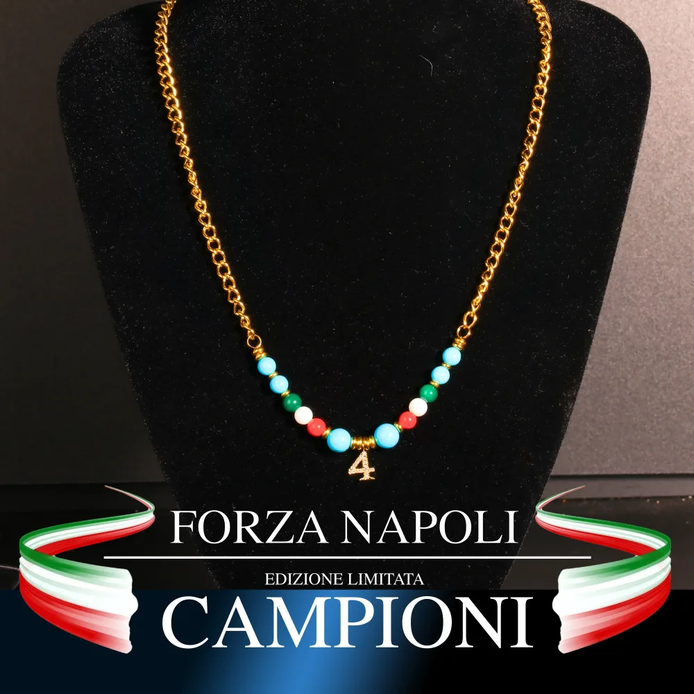 NAPOLI COLLANA GOLD CAMPIONE 45 CM NUMERO 4 CON ZIRCONI NAPOLI COLLANA GOLD CAMPIONE 45 CM NUMERO 4 CON ZIRCONI