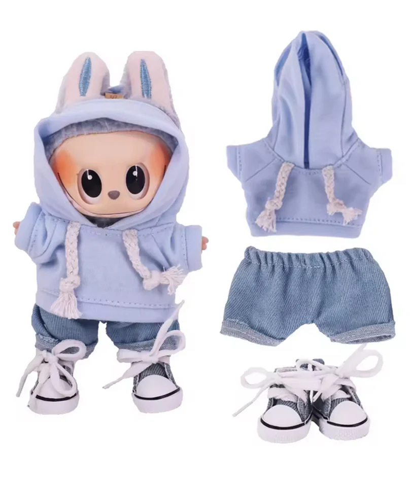 Set Outfit Felpa Azzurra, Jeans e Scarpe Denim per Labubu (17 cm)