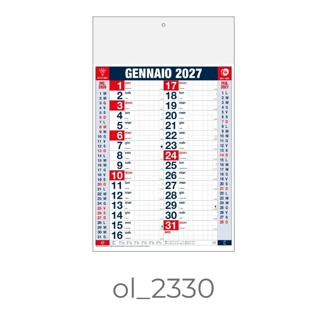 Calendario Olandese 2330 – 2027 da Muro Personalizzato, Area Stampa 29,2×9,4 cm, da 100 pezzi personalizzazione compresa