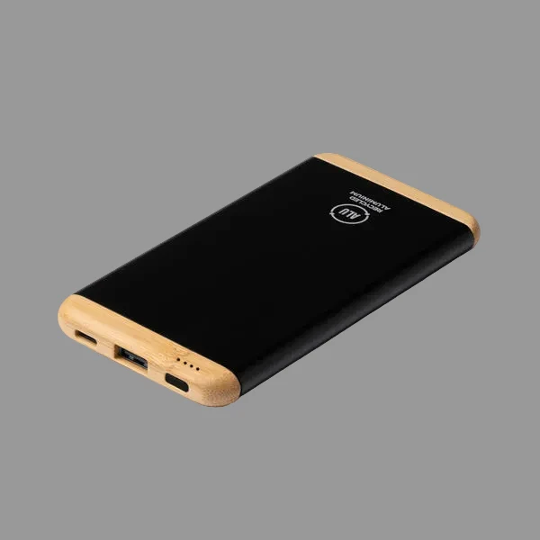Powerbank 5.000 mAh in Alluminio Riciclato e Bambù | USB-C e USB Powerbank 5.000 mAh in Alluminio Riciclato e Bambù | USB-C e USB