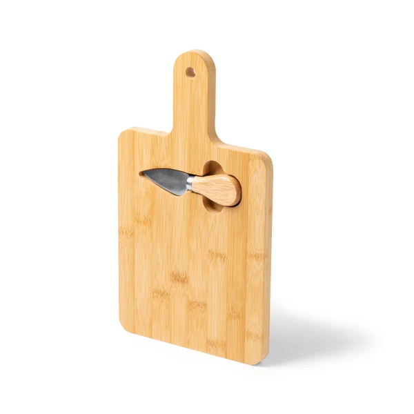 Tagliere in Bambù con Impugnatura e Coltello da Formaggio in Acciaio Inox
