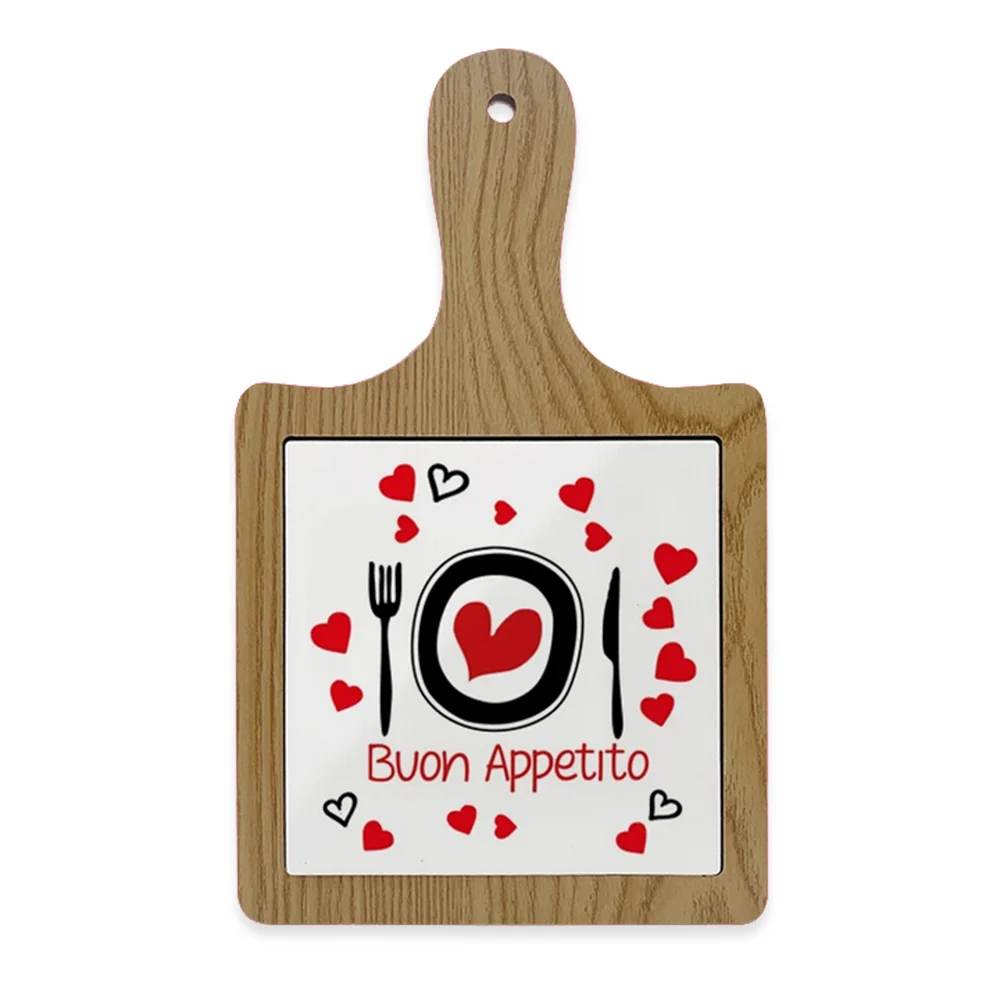 Tagliere personalizzato in ceramica con manico e bordo in legno Tagliere personalizzato in ceramica con manico e bordo in legno