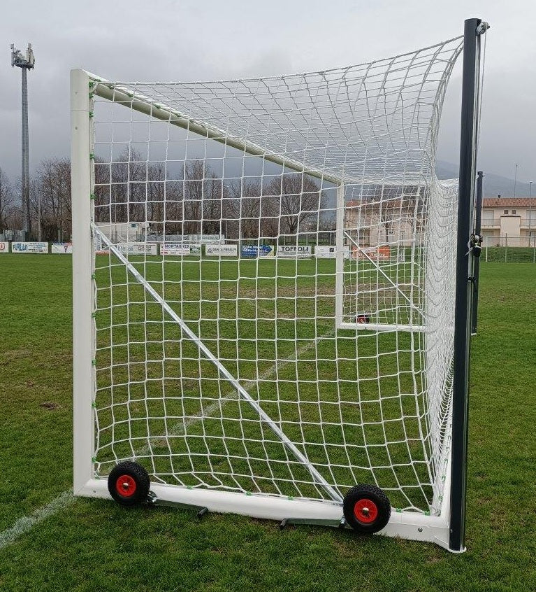 Porta da Calcio Mobile Autoportante con Rete - Alluminio Ovale 100x120mm - Certificata UNI-EN 748 - 7,32x2,44m - immagine 3