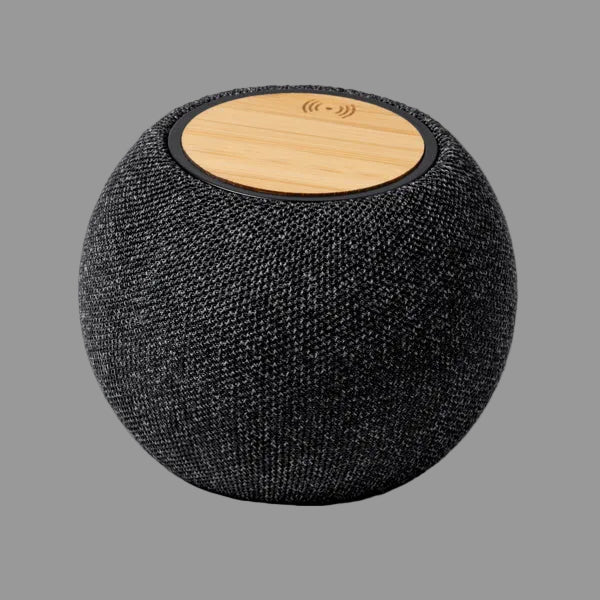 Altoparlante Wireless Rotondo 5W in Bambù e RPET con Ricarica Wireless 15W | Scatola Ecologica