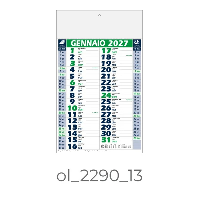 Calendario Olandese 2290-13 – 2027 da Muro Personalizzato, Area Stampa 29,2×9,4 cm, da 100 pezzi personalizzazione compresa