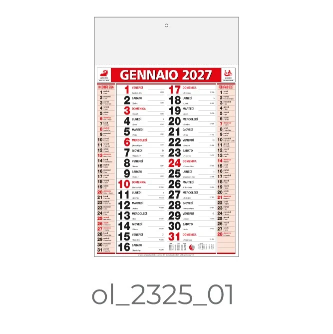 Calendario Olandese 2325-01 – 2027 da Muro Personalizzato, Area Stampa 29,2×9,4 cm, da 100 pezzi personalizzazione compresa