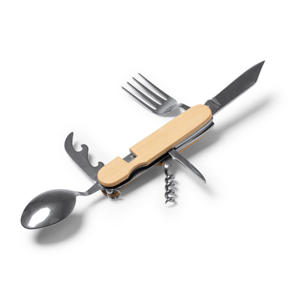 Set Posate Multifunzionali in Bambù e Acciaio Inox con Cavatappi