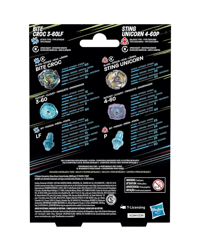 Beyblade X - Dual Pack: Bite Croc 3-60LF e Sting Unicorn 4-60P - immagine 3