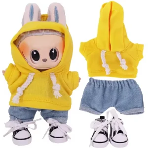 Set Outfit Felpa Gialla, Jeans e Scarpe Nere per Labubu (17 cm) Set Outfit Felpa Gialla, Jeans e Scarpe Nere per Labubu (17 cm)