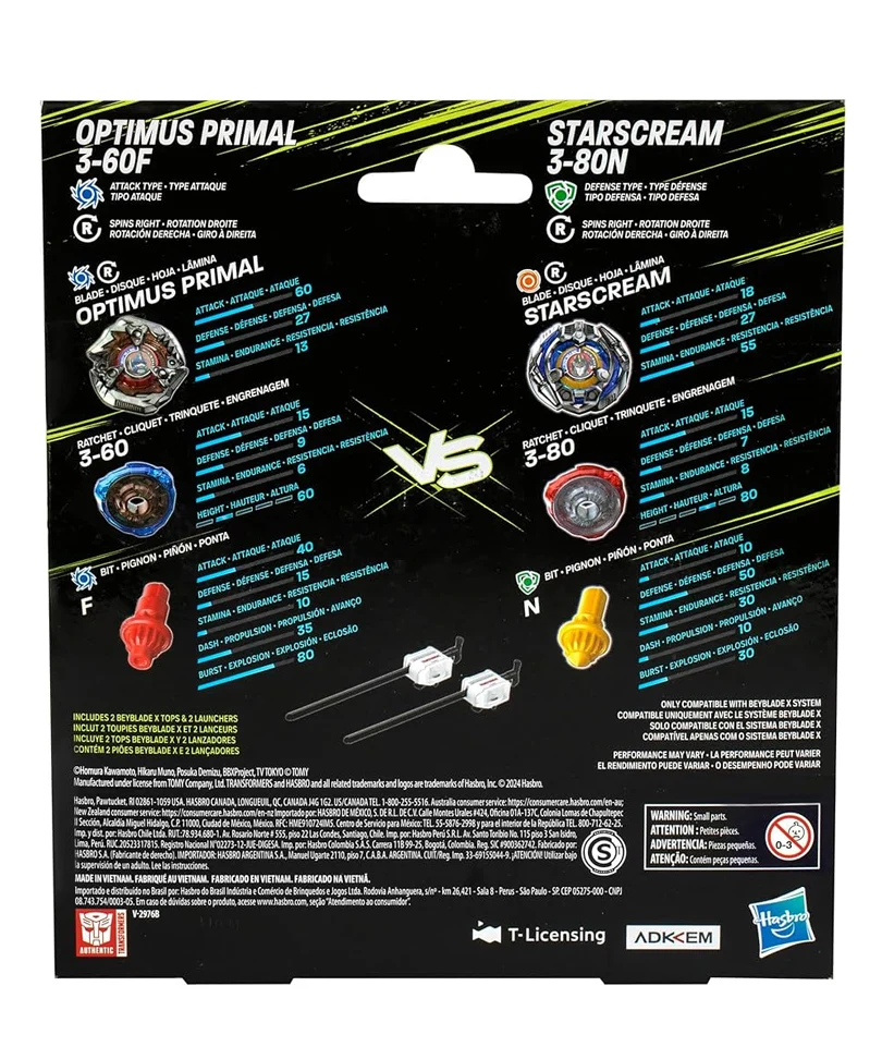 Beyblade X - Transformers Dual Pack: Optimus Primal 3-60F e Starscream 3-80N - immagine 3