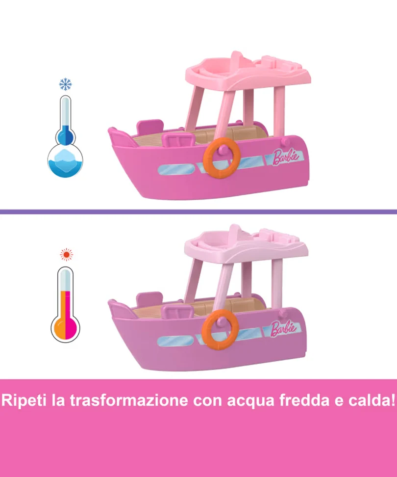 Mini Barbieland - Set con Veicolo e Bambola da 3,8 Cm, Barca dei Sogni con Effetto Cambia Colore - immagine 3