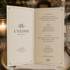 Menu Carta Plastificato 21×21 cm – 2 Pieghe 4 Facciate Menu Carta Plastificato 21×21 cm – 2 Pieghe 4 Facciate