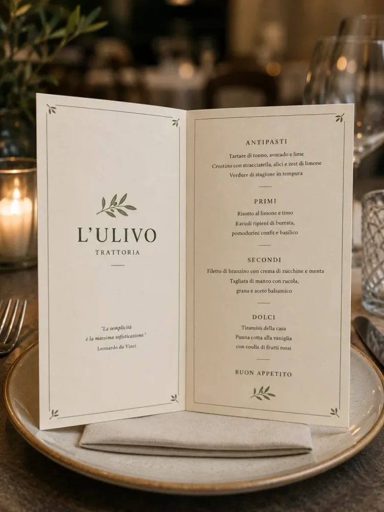 Menu Carta Plastificato 21×21 cm – 2 Pieghe 4 Facciate