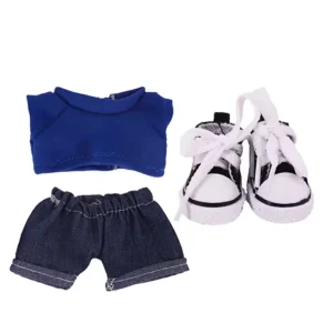 Set Outfit T-Shirt Blu, Jeans e Scarpe Nere per Labubu (17 cm)