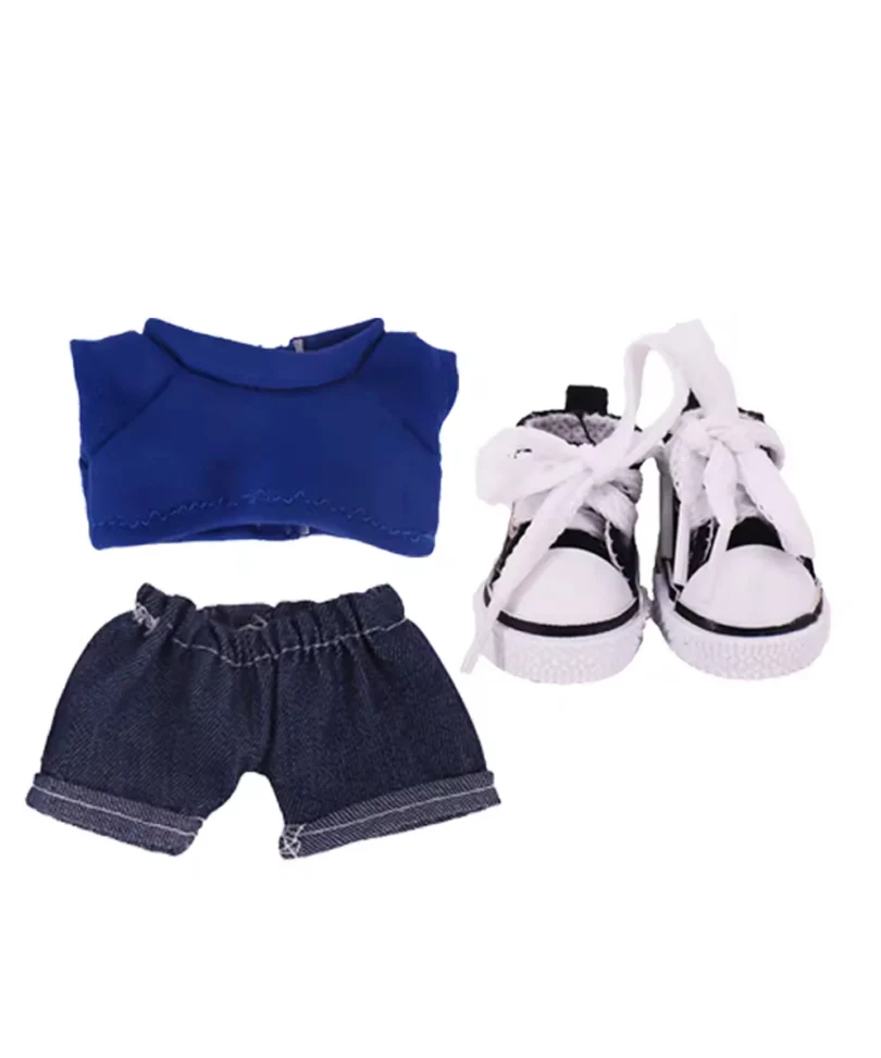 Set Outfit T-Shirt Blu, Jeans e Scarpe Nere per Labubu (17 cm)