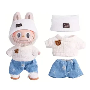 Set Maglione con Berretto Bianco e Jeans per Labubu (17 cm)