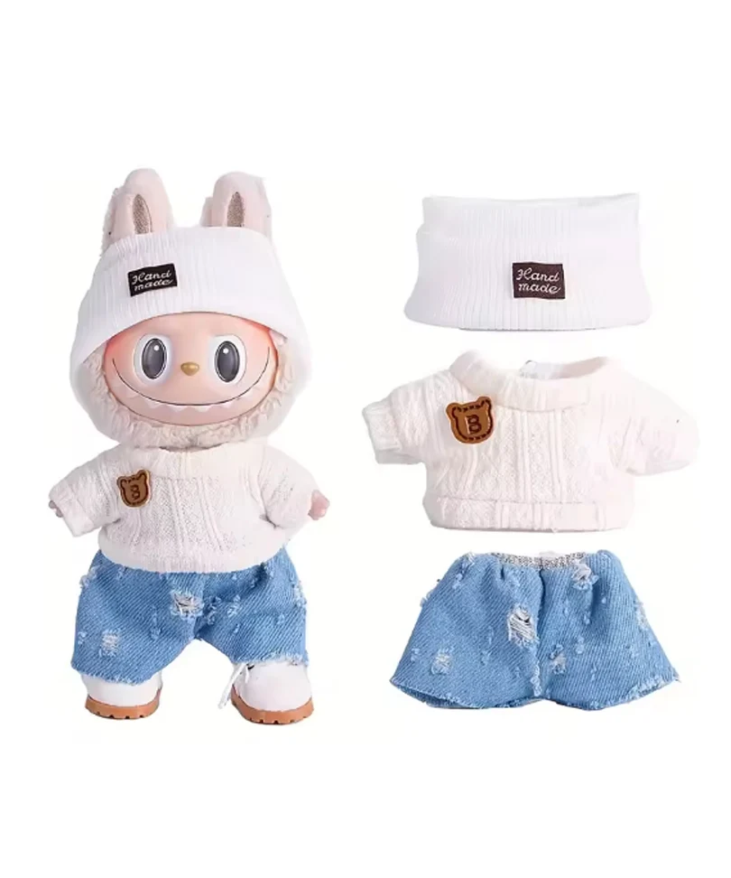 Set Maglione con Berretto Bianco e Jeans per Labubu (17 cm)
