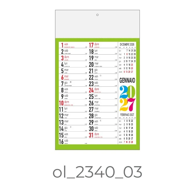 Calendario Olandese 2340-03 – 2027 da Muro Personalizzato, Area Stampa 29,2×9,4 cm, da 100 pezzi personalizzazione compresa