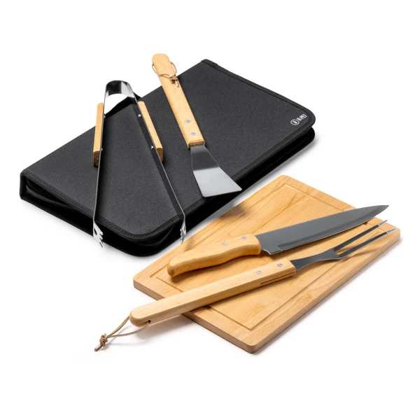 Set Barbecue 5 Accessori in Acciaio Inox con Manico in Legno e Custodia RPET - immagine 2