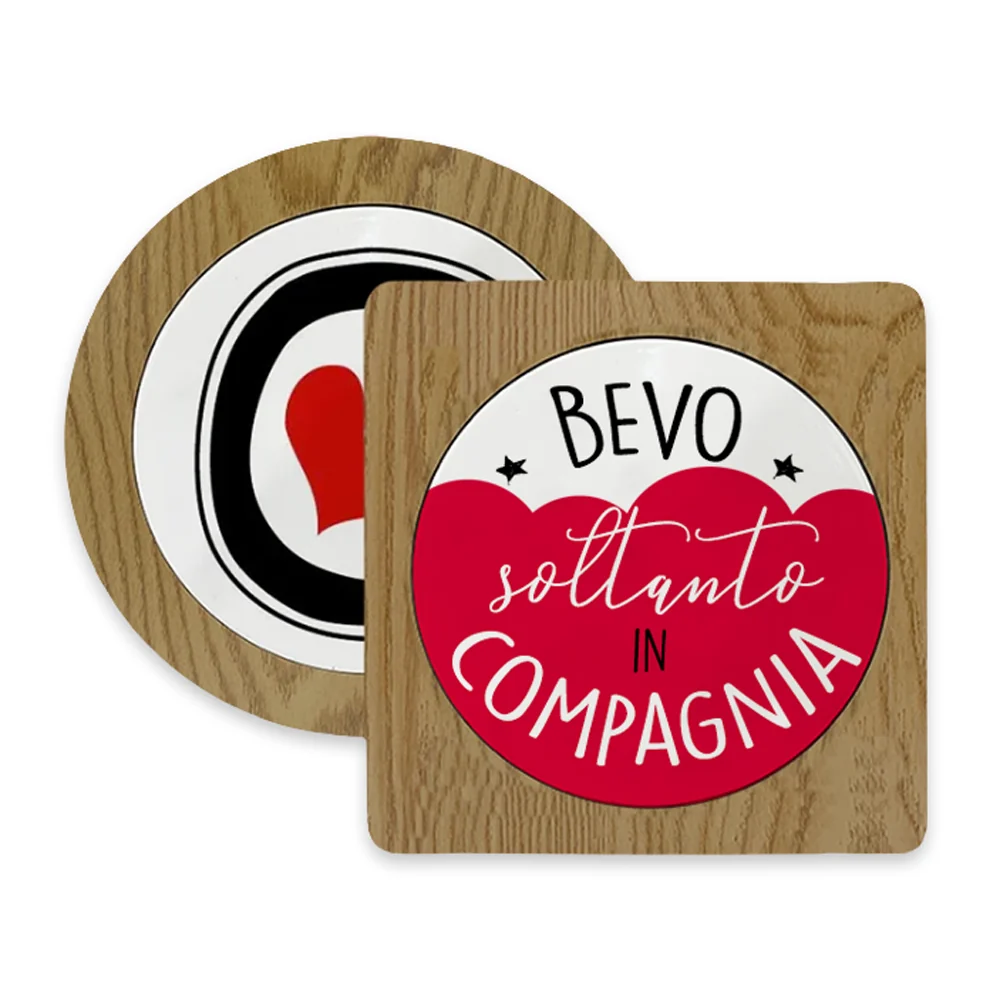 Sottobicchiere personalizzato in ceramica con bordo in legno