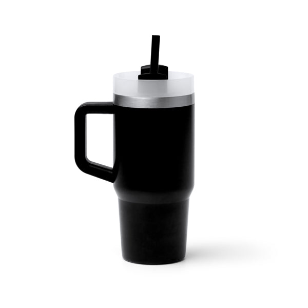 Tazza Termica in Acciaio Inox 304 Riciclato – 400 ml con Manico, Cannuccia e Coperchio - immagine 2