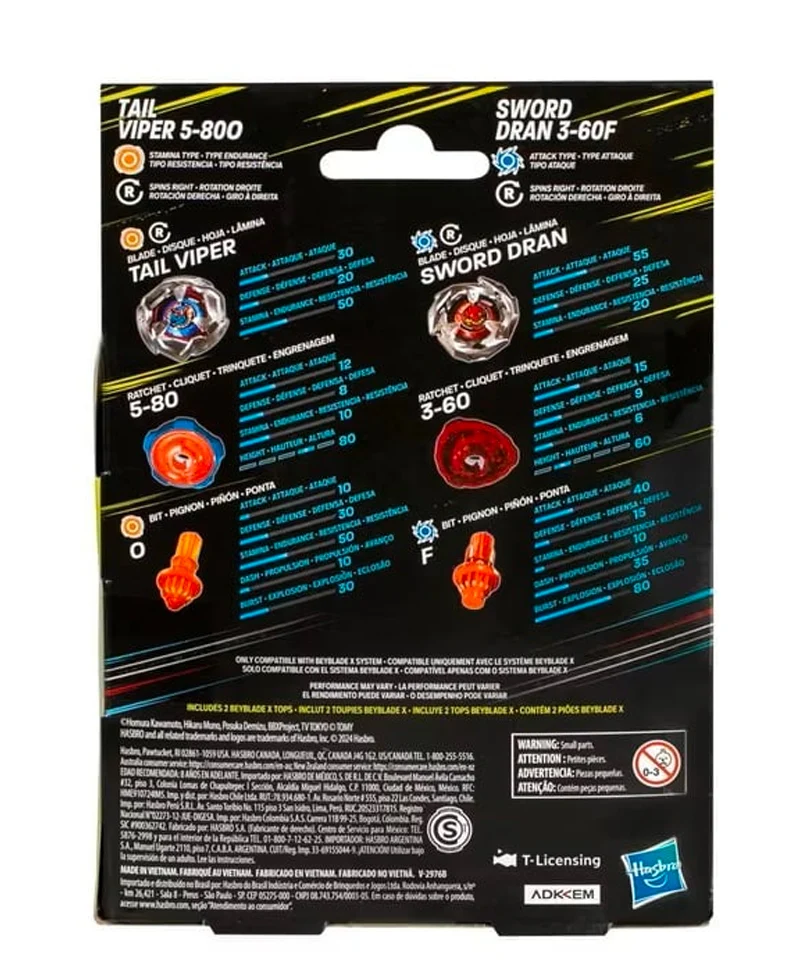 Beyblade X - Dual Pack: Tail Viper 5-80O & Sword Dran 3-60F - immagine 2