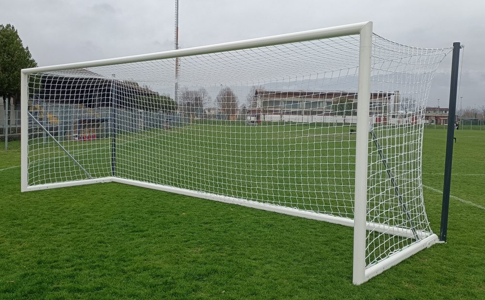 Porta da Calcio Mobile Autoportante con Rete - Alluminio Ovale 100x120mm - Certificata UNI-EN 748 - 7,32x2,44m - immagine 2
