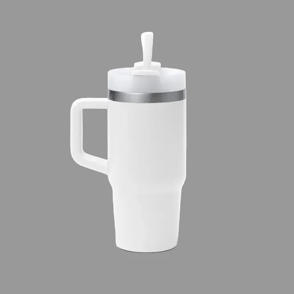 Tazza Termica in Acciaio Inox 304 Riciclato – 400 ml con Manico, Cannuccia e Coperchio