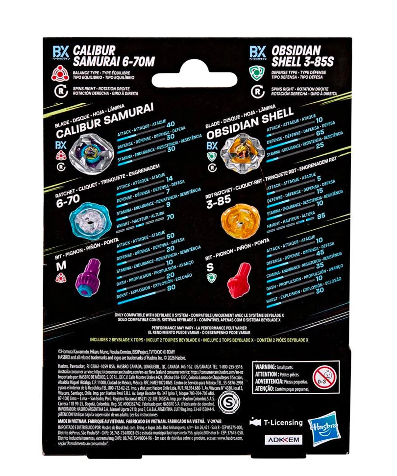 Beyblade X - Dual Pack: Calibur Samurai 6-70M & Obsidian Shell 3-85S - immagine 3