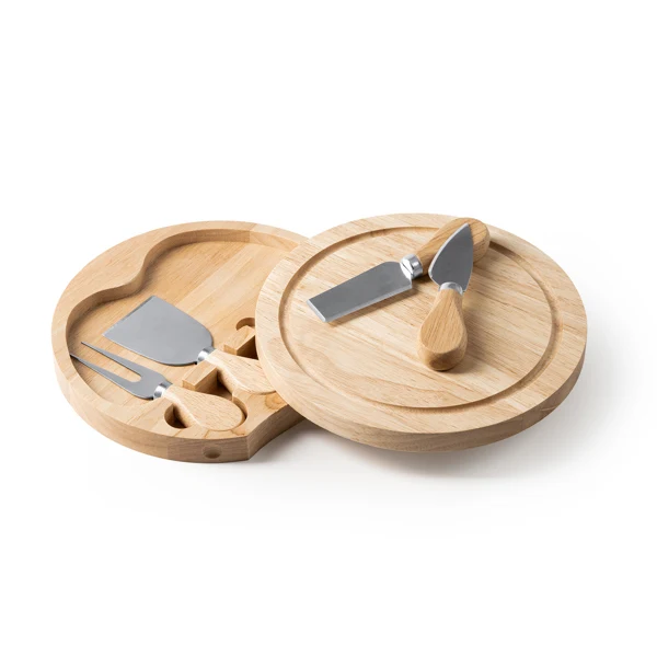 Set da Formaggio con 4 Utensili in Acciaio Inox e Legno – Custodia con Tagliere Integrato