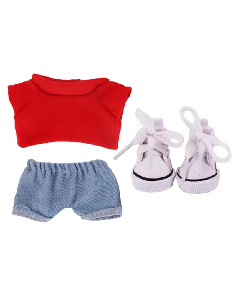 Set Outfit T-Shirt Rossa, Jeans e Scarpe Bianche per Labubu (17 cm)