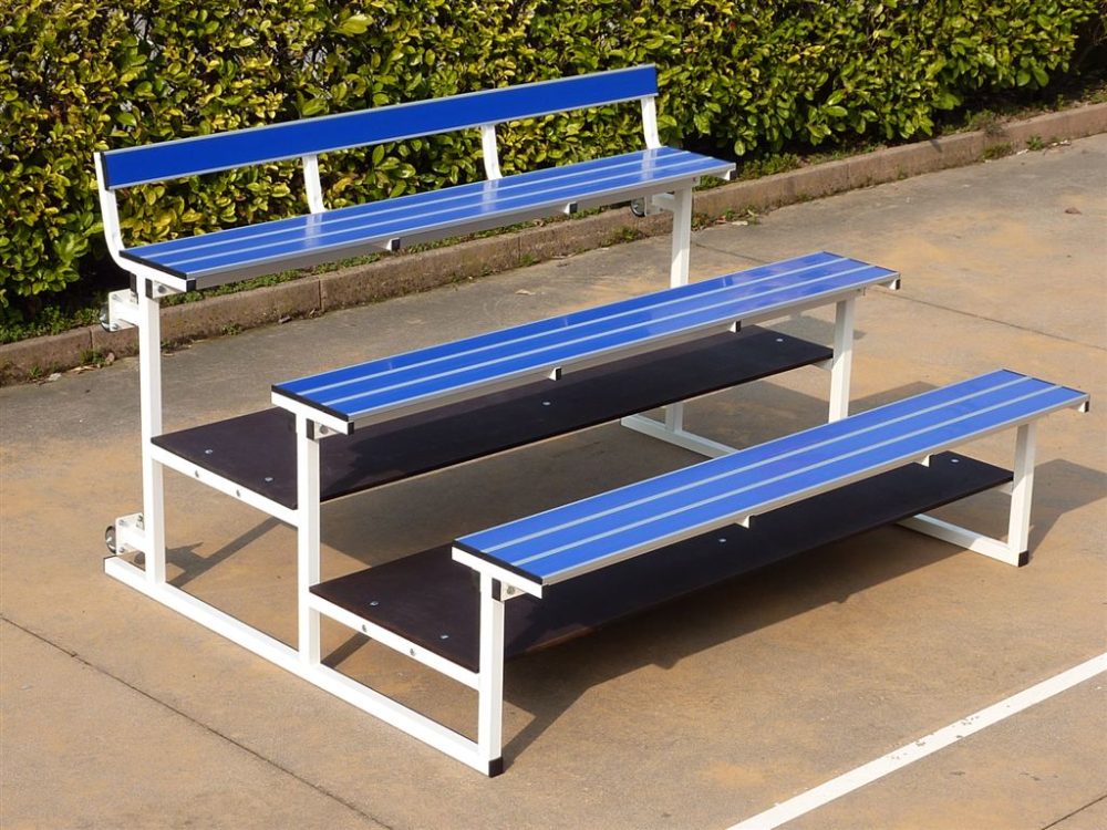 Modulo Tribuna 3 File - Acciaio Verniciato Ribaltabile - 2 Metri - Seduta Alluminio Blu