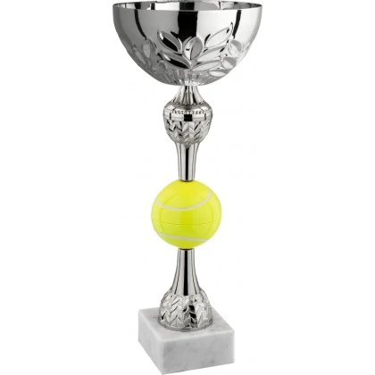 Coppa Tennis – Padel Argento con Palla Bicolore e Base in Marmo