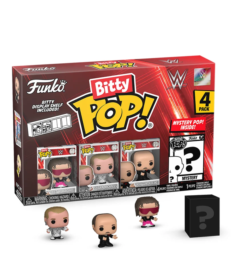 Bret “Hit Man” Hart / Shawn Michaels / “Mean” Gene Okerlund / Mystery Bitty (4-Pack)