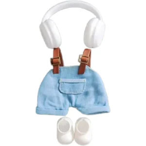 Set Outfit Salopette di Jeans, Cuffie e Scarpe Bianche per Labubu (17 cm)