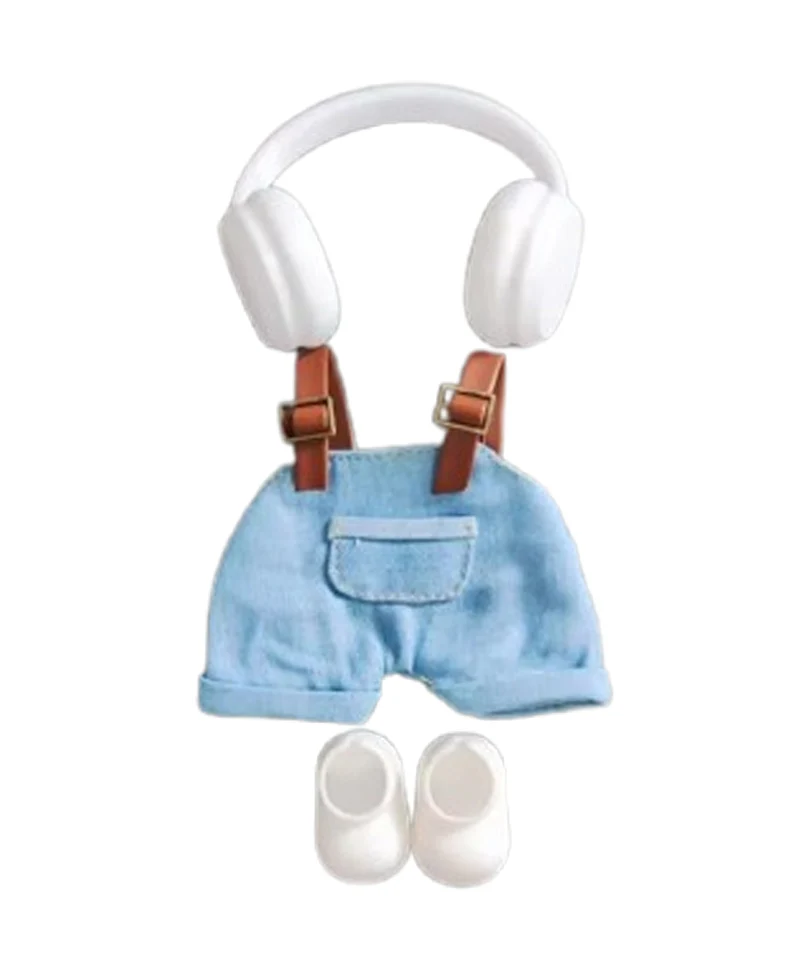 Set Outfit Salopette di Jeans, Cuffie e Scarpe Bianche per Labubu (17 cm)
