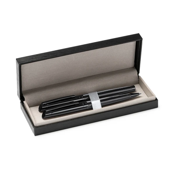 Set Penna Roller e Matita a Scatto in Acciaio Scuro con Custodia in Pelle Imbottita