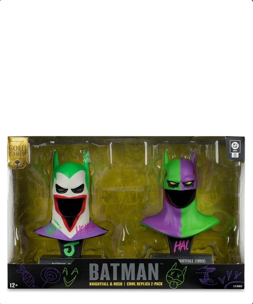 DC Direct Batman 1:3 Cowl Prop Replica Batman Hush + Batman Knightfall Jokerozed (2-Pack) - immagine 2